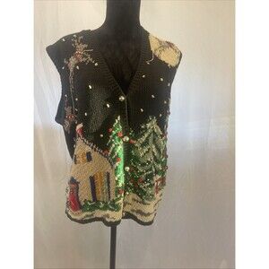 casual corner limited addition ugly christmas sweater vest Hand Knit Bells